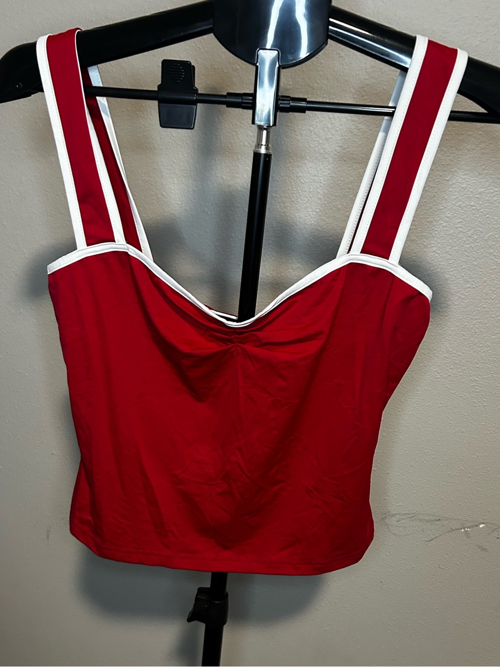 Princess Polly Classic Red Tankini Crop Swim Top with White Trim